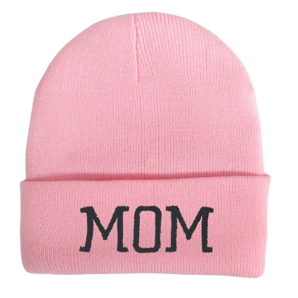 Beanie Cuffed Knit - หมวกบีนนี่คู่รักแบบมีขอบพับ ถักนุ่ม ปักอักษร ยืดหยุ่นได้ ของขวัญสำหรับคู่รัก ลายมินิมอลสำหรับพ่อแม่