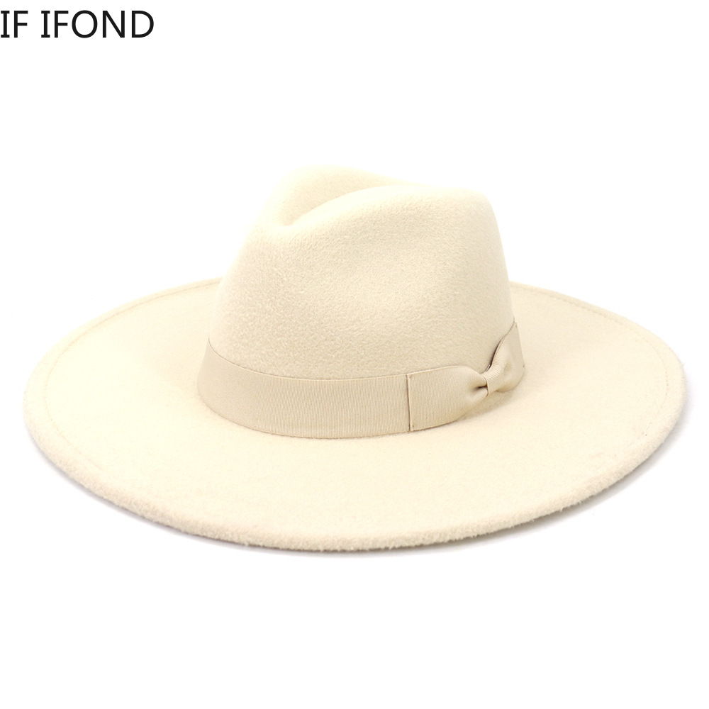 Fedora Hat Wool - บิ๊กกว้าง Brim หมวกผู้หญิง2021ฤดูหนาวฤดูใบไม้ร่วงสุภาพสตรี Elegant Retro Felt