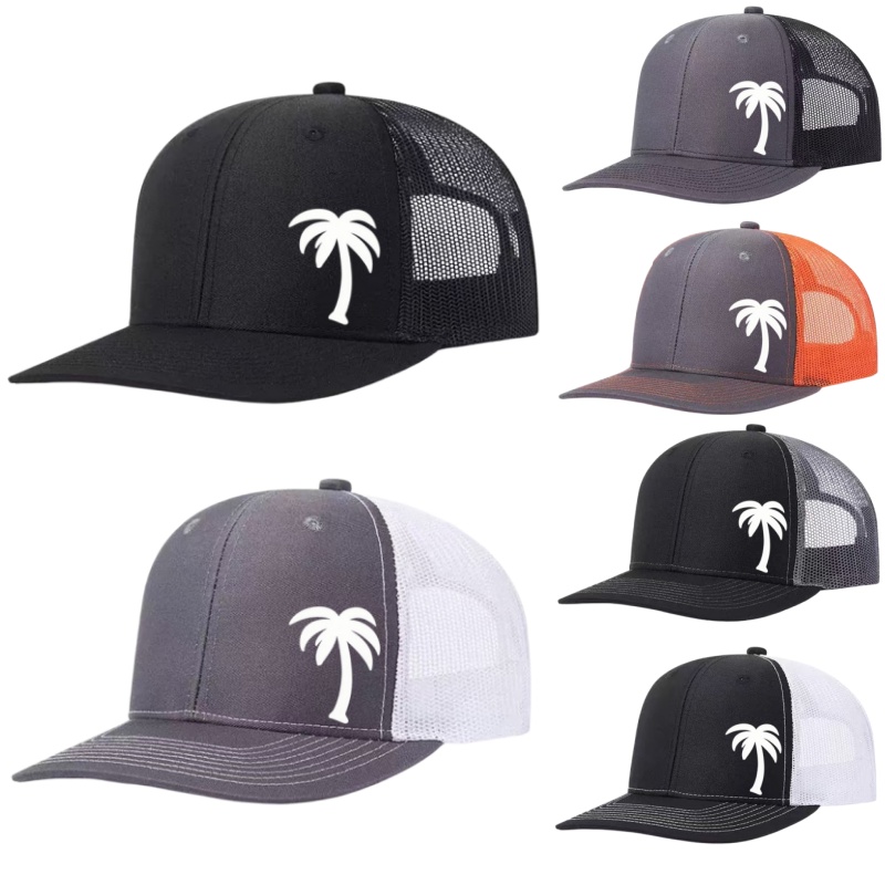 Golf Cap Dad - หมวกเบสบอลปรับได้ลายต้นปาล์ม หมวกแก๊ปแบบ Snapback หมวกตาข่ายระบายอากาศ หมวกกอล์ฟ หมวกตกปลา