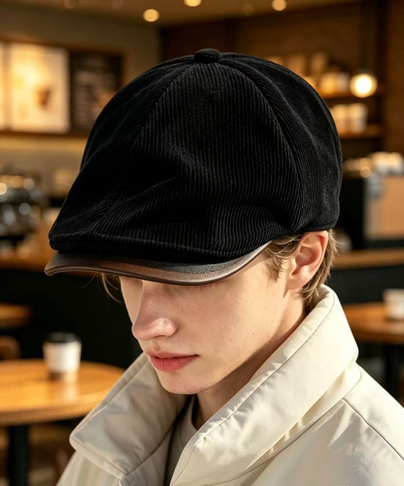 Newsboy Cap Ivy - หมวกแก๊ปทรงนิวส์บอยผ้าคอร์ดูรอยสไตล์วินเทจสำหรับผู้ชาย หมวกทรงไอวี่แบบคลาสสิก หมวกเบเรต์เนื้อนุ่ม ขอบหมวกทำจากหนัง PU เหมาะสำหรับฤดูใบไม้ร่วงและฤดูหนาว