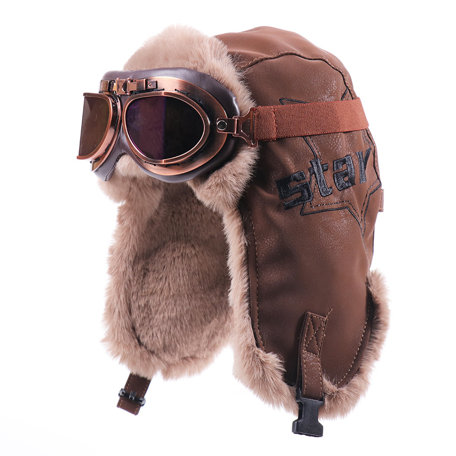 Trapper Hat Ear Flap - หมวกนักบินวินเทจสไตล์ฮาร์ลีย์สำหรับผู้ชายและผู้หญิง พร้อมแว่นตา หมวกกันหนาวแฟชั่นบุขนหนาและอุ่น