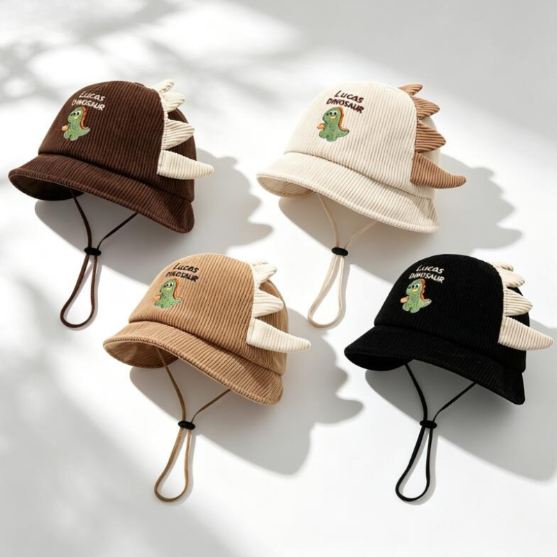 Sun Hat Wide Brim - หมวกกันแดดเด็กน่ารักสำหรับฤดูใบไม้ผลิและฤดูใบไม้ร่วง น้ำหนักเบา ลายไดโนเสาร์ ปีกกว้าง พร้อมเชือกกันลมสำหรับเด็กชายและเด็กหญิง