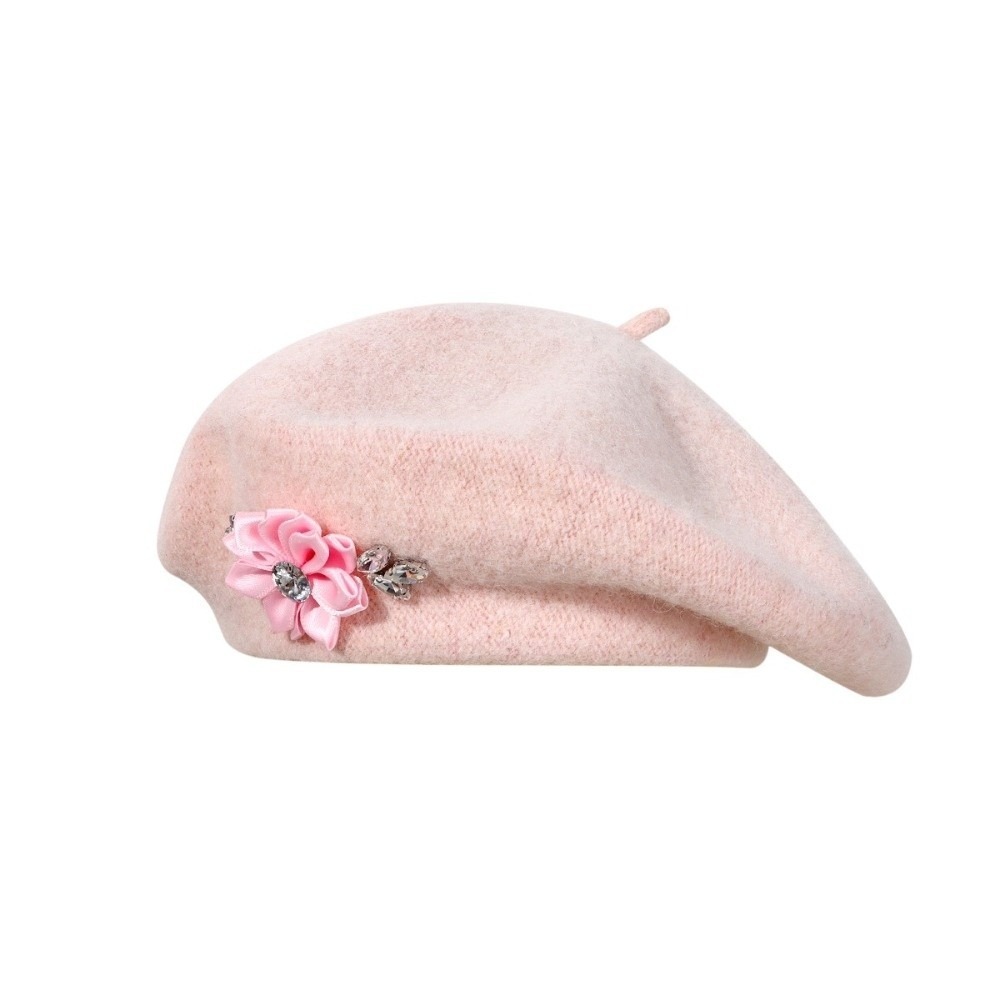 Beret French Wool - หมวกเบเร่ต์ขนสัตว์สีพื้นหวานๆ ตกแต่งคริสตัล นุ่มสบาย สไตล์ฝรั่งเศส หมวกจิตรกร หมวกเบเร่ต์หลากสี