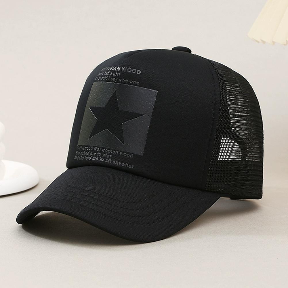 Trucker Cap Mesh - หมวกเบสบอลตาข่ายสำหรับฤดูร้อน, หมวกเบสบอลปรับได้ลายดาวแฟชั่น, หมวกทรงทรัคเกอร์แบบ Snap Back, หมวกทรงหางม้า,