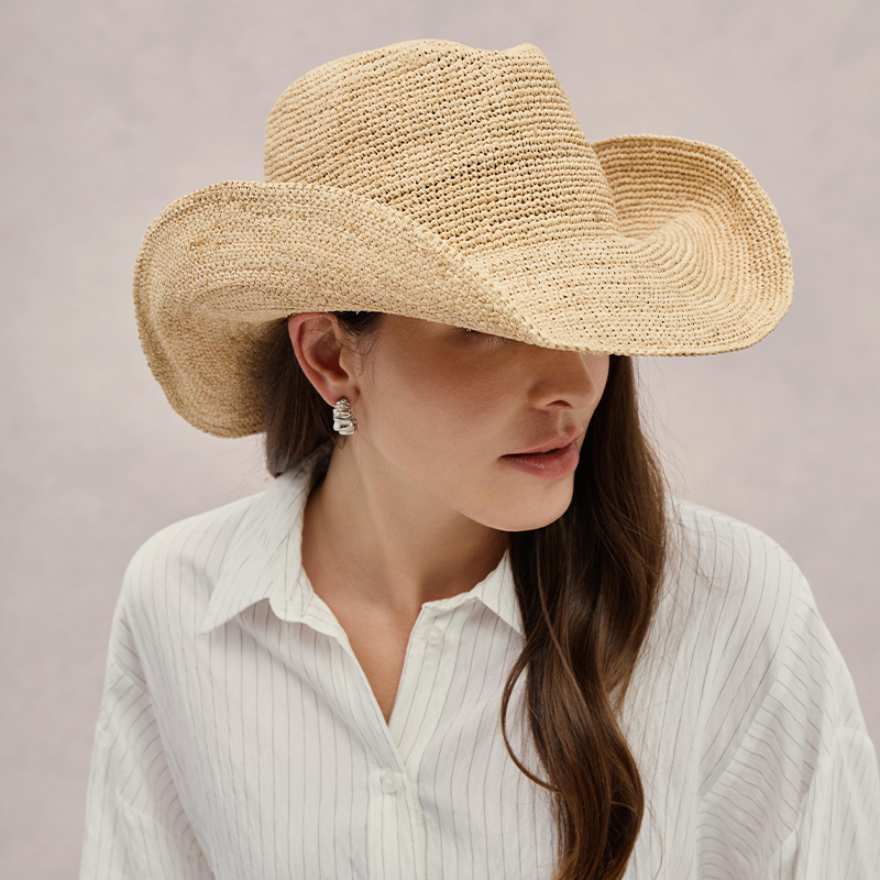 Cowboy Hat Straw - หมวกฟางราฟเฟียพรีเมียม หมวกคาวบอยสไตล์ตะวันตกทำมือสุดหรู หมวกคาวเกิร์ลสำหรับผู้หญิง หมวกชายหาด หมวกกันแดดสำหรับฤดูร้อน หมวกแจ๊ส